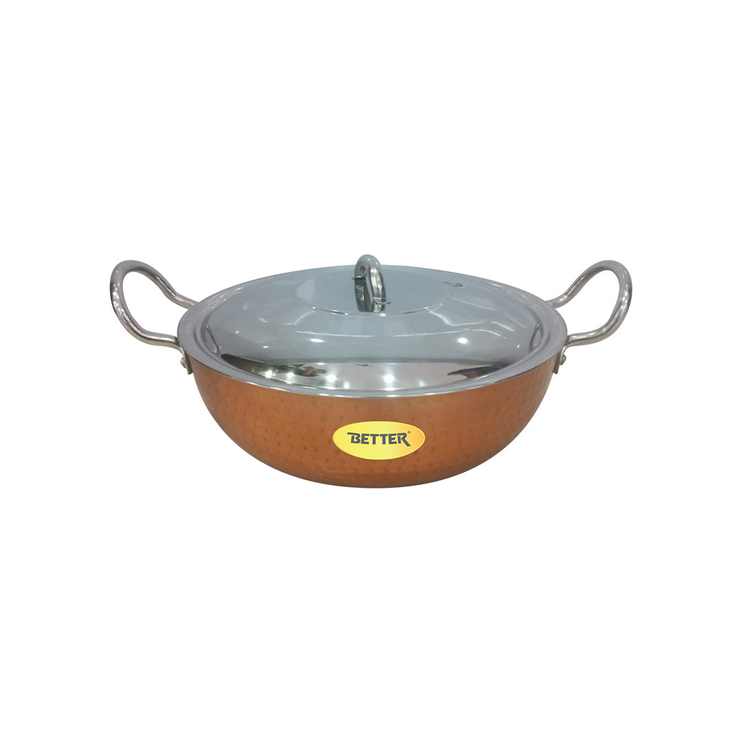 Better HAMMER KADHAI 15 NO 29CM WITH SS LID INDUCTION BASE HAMMER COPPER COOKWARE Price in Nepal